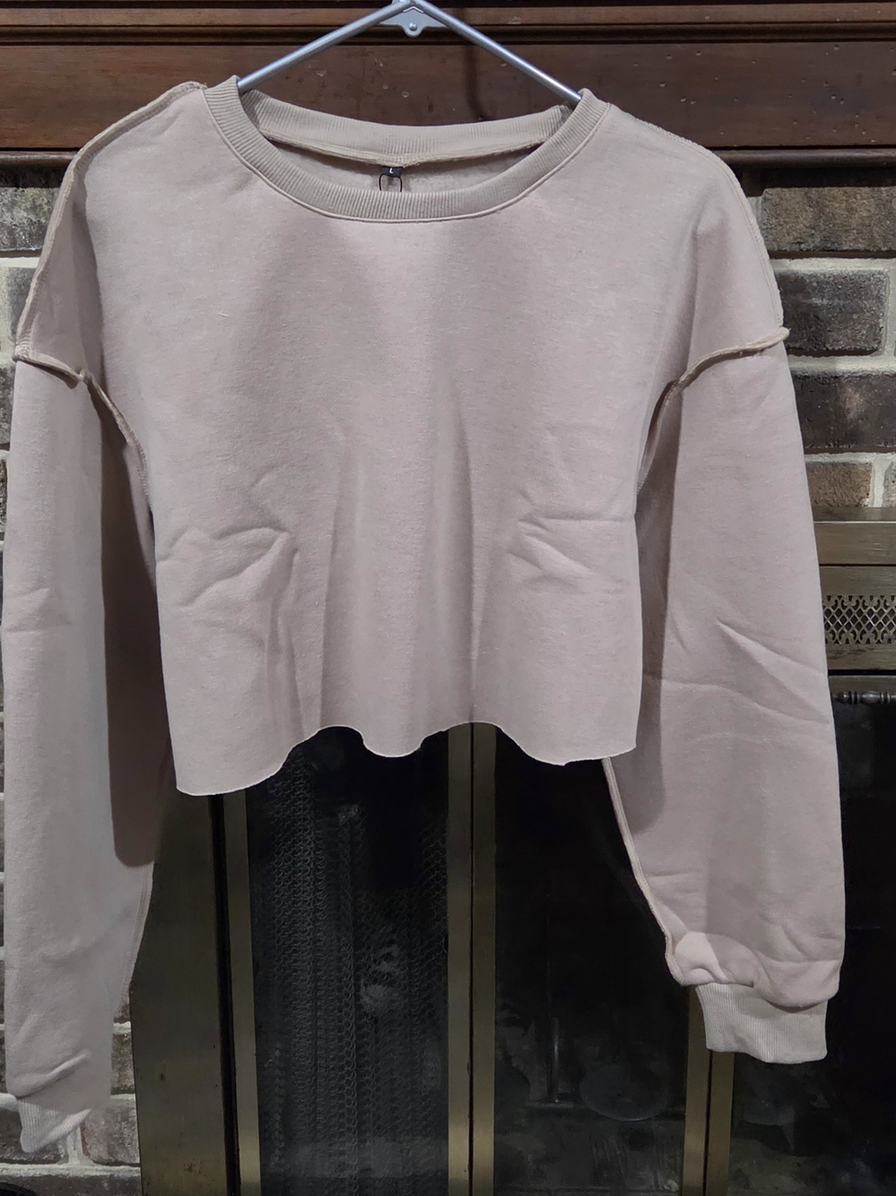 Women's Cropped Crewneck Sweatshirt - Light Brown/Tan